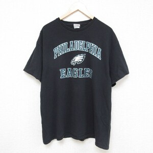 XL/古着 マジェスティック 半袖 Tシャツ メンズ NFL フィラデルフィアイーグルス コットン クルーネック 黒 ブラック アメフト スーパ