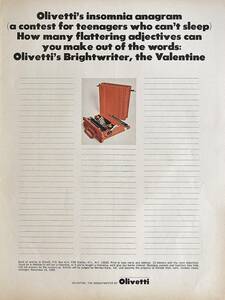 稀少！1969年オリベッティ・バレンタイン・タイプライター広告/Olivetti Valentine/ポップアート/デザイン/昭和レトロ/T