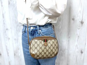 極美品 GUCCI グッチ オールドグッチ GGスプリーム シェリーライン ショルダーバッグ バッグ レザー 茶 71007