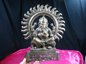 ｃ　ガネーシャ銅板打ち出し像 金工　ガネーシャ　インド　神像　/ 御利益