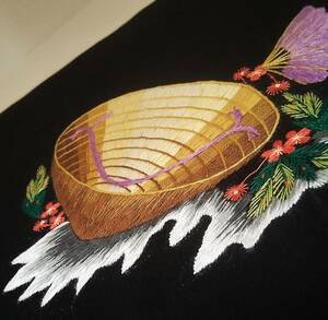 ベトナム　全面手刺繍の絵　ドンホー（版画の村）工房で購入　ベトナムの風景画　ハンドメイド　横幅535㎜×縦395㎜♪