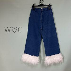 【タグ付き未使用品】◎WC ダブルシー ファー付きデニム クロップドデニム デニム レディース Fサイズ ブルー色　60