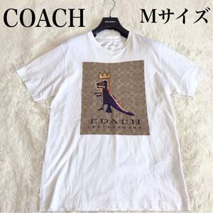 美品 COACH×BASQUIAT シグネチャー Tシャツ ダイナソー バスキア コーチ オーバーサイズ ビッグシルエット 恐竜