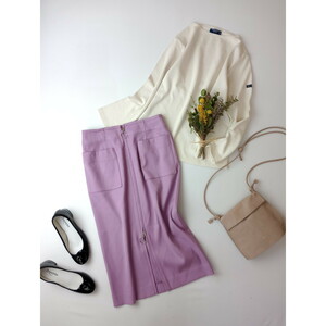 NOBLE ノーブル「着るだけで素敵に華やぐ」女映え ジップ ダブルポケット ロング スカート パープル 紫 38 M (62S+9304)
