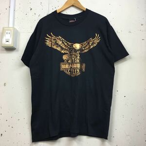 90s 90年代 HARLEY DAVIDSON ハーレーダビッドソン HOLOUBEK ブロンズプリント USA製 サイズL シングルステッチ 半袖 tシャツ 黒 ブラック