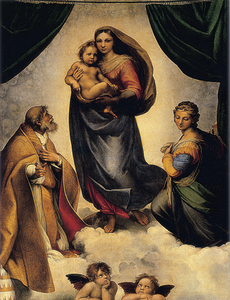 絵画 複製名画 キャンバスアート 世界の名画シリーズ ラファエルロ・サンティ 「 システィーナの聖母 」 サイズ 15号