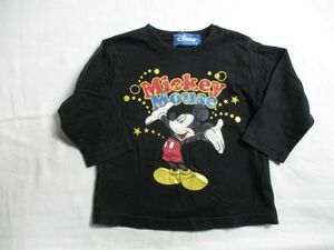 BD468【Disney・ミッキィーマウス】ロゴラメプリント　長袖　Tシャツ　男児　黒　80