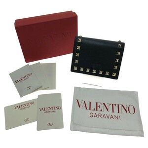 □□ VALENTINO バレンチノ ガラヴァーニ カーフスキン スタッズ 財布（二つ折り） ZW2P0P39BOL ブラック やや傷や汚れあり