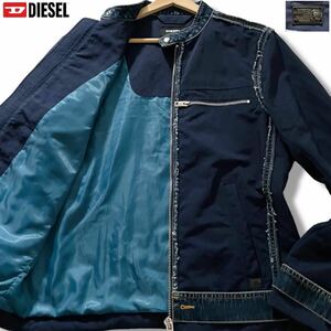 極美品/Lサイズ●DIESEL ディーゼル ナイロン デニム切替 ジャケット ライダース ブルゾン Gジャン インディゴ 春 スプリング ロゴ金具