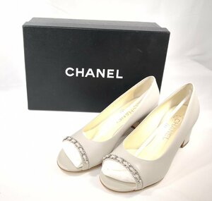 CHANEL シャネル パンプス オープントゥ キラキラ グレー 夏 シューズ 靴 フット 箱 ロゴ G31532 サイズ 36 約23.5cm