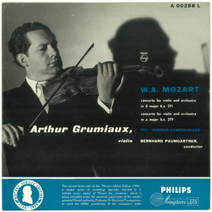 蘭Philips A00258L　モーツァルト「ヴァイオリン協奏曲第２＆５番」　グリュミオー