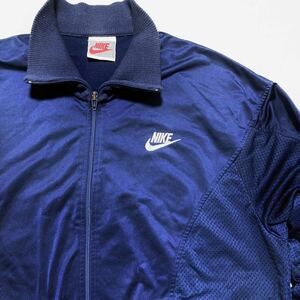 90s 銀タグ NIKE 90年代 ナイキ スウォッシュ ロゴ メッシュ切り替え トラックジャケット ジャージ ヴィンテージ ビンテージ ネイビー L