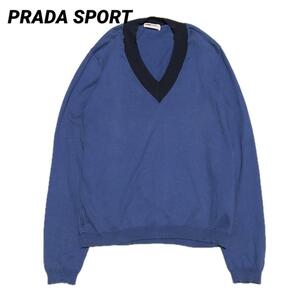 PRADA SPORT コットン Vネックニット ブルー