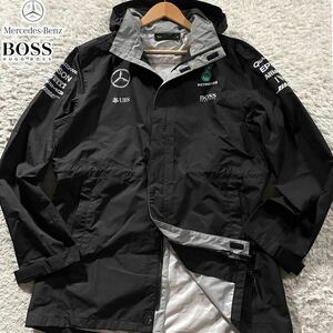 極美品/L相当●激レア ヒューゴボス×ベンツ コラボ別注 ナイロンパーカー ジャケット HUGO BOSS Mercedes Benz レース バイク メーカー 黒