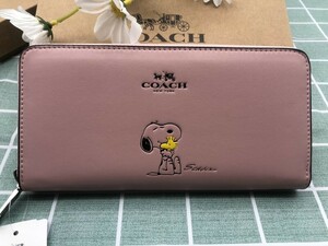 COACH コーチ 財布 長財布 SNOOPY スヌーピー ピンク プレゼント 小銭入れあり 新品未使用 ラウンドファスナー レザー ウォレット A168