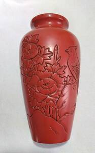 新古品 未使用 伝統的工芸品 村上木彫堆朱 (きぼりついしゅ) 花瓶 花器 置物 