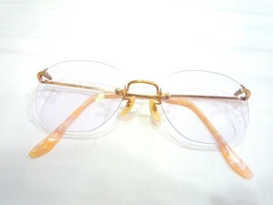 1000円スタート 眼鏡 K18 18金 メーカー名記載なし フレーム無 度入り眼鏡 総重量約23.0g めがね メガネ 4 BB1023