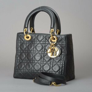 極美品 Christian Dior レディ ディオール ハンドバッグ ショルダーバッグ 2WAY レザー ブラック カナージュ MA-0927 鞄 ■ah.f/ag.d