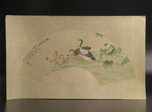 吴青霞 （款） 花鳥 扇面 鏡心 模写 古画 中国 絵画