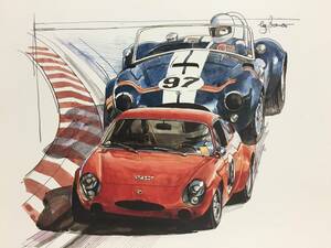 【正規品 絶版】Bowイラストアバルト シムカ &コブラ カーマガジン 51 Abarth Cimca & Cobra アンティーク クラシックカー 旧車 絵