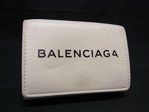 1円 BALENCIAGA バレンシアガ エブリデイ レザー 三つ折り 財布 ウォレット 小銭入れ 札入れ レディース アイボリー系 AY1333