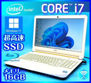 富士通 Windows 11 Core i7 SSD 新品 1000GB +外付HDD 1TB 大容量メモリー 16GB ホワイト Office2021 Webカメラ ノートパソコン AH53/K