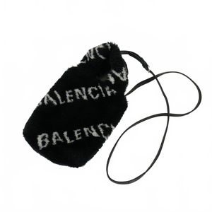 バレンシアガ BALENCIAGA ロゴファー EVERYD PHONE HOLDER ショルダー ハンドバッグ ブラック 黒 レディース