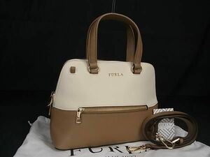 1円 ■極美品■ FURLA フルラ アレックス S ドーム レザー 2WAY クロスボディ ショルダー ハンドバッグ アイボリー系×ブラウン系 FA6184