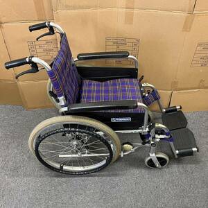 【ST18471ST】KAWAMURA カワムラ 車いす 車椅子 車イス 自走用 リハビリ 歩行補助 介護用品 折りたたみ チェック ※タイヤパンクしてます