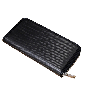 リアルカーボン製 ラウンドファスナー長財布 カード21枚収納 札入れ×2 カラー/ブラック 大容量 カードケース