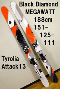 188cm 151-125-111 Black Diamond MEGAWATT Tyrolia Attack13 blackdiamond mega watt 極太 ファット スキー パウダー