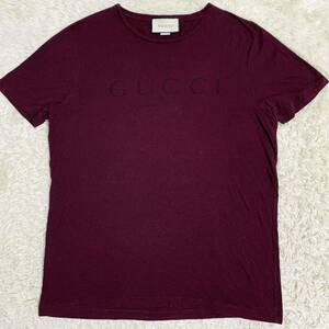 美品 グッチ【人気デザイン】 GUCCI 半袖 Tシャツ カットソー トップス ロゴ メンズ ボルドー サイズL