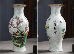 景徳鎮　花瓶　観音瓶　粉彩　インテリア　喜上眉梢　鳥花柄　 磁器　置物　装飾　収蔵　コレクション