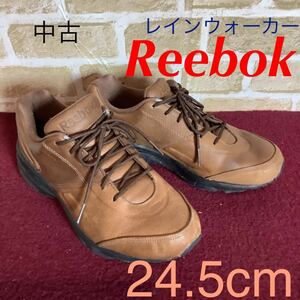 【売り切り!送料無料!】A-279 Reebok!レザースニーカー!24.5cm!ブラウン!天然皮革!雨晴兼用!ウォーキング!お散歩!旅行!中古!