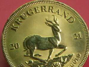 おたから　クルーガーランド金貨　Krugerrand　２０２１年発行の金貨（金メッキ）南アフリカ　参考美品　ケース無し