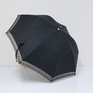 日傘 DAKS ダックス 晴雨兼用日傘 USED美品 ジャガードチェック オーガンジー ブラック UV 遮光 47cm T A0483