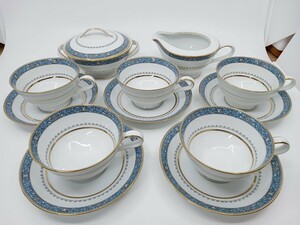 Noritake　ノリタケ　Harcourt カップ＆ソーサー５客　シュガーボウル　ミルクジャグ　セット　金彩　ヴィンテージ　