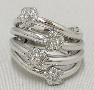 【新品仕上げ済】K18WG ダイヤ0.31ct 8.5号　9.5g リング　750 花　フラワー　モチーフ　指輪　アクセサリー　ダイヤモンド　品物のみ