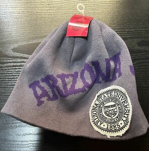 新品 未使用　ARIZONA STATE UNIVERSITY ニット帽 アリゾナ州立大学　アメカジ　パープル グレー ビーニー キャップ 帽子 長期保管