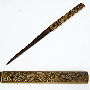 HD1712◆小柄　銅製龍紋彫◆日本刀　刀装具　武具　ｈ