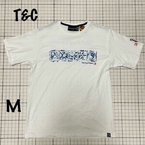 タウン＆カントリー サーフ デザイン【T&C】TOWN＆COUNTRY SURF DESIGNS 半袖Tシャツ Mサイズ ホワイト×ブルー/白青 バックプリントあり