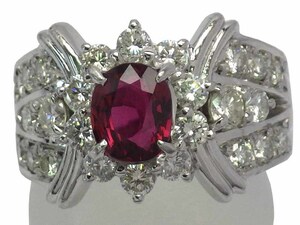 ルビー ダイヤモンドリング Pt900 14.0g 12.5号 中宝ソーティング付　Jewelry Ruby1.074ct Dia1.267ct Ring　
