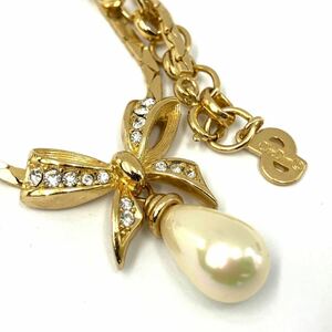 【K】 Christian Dior　クリスチャンディオール　リボンパール ネックレス　ゴールドカラー　アクセサリー　レディース　保管品【3720】Ｔ