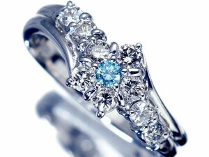 1円～【ジュエリー極】豪華2色煌めき！天然ブルー＆クリアダイヤモンド0.50ct 高級Pt900リング a974oklm【送料無料】