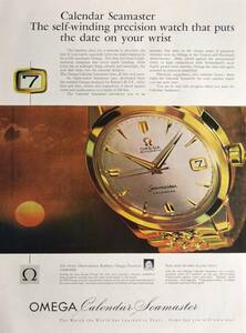 稀少・時計広告！1959年オメガ 時計広告/Omega Seamaster Calendar/Automatic Watch/R