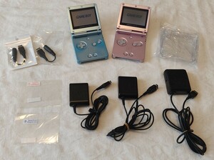 任天堂 ゲームボーイアドバンスSP パールブルー&パールピンク 本体2台+ACアダプター(充電器) 周辺機器 GBA GBASP Nintendo GAMEBOY AGS-001