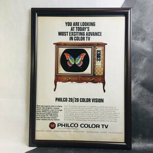 『 フィルコ　カラーTV 』ビンテージ広告　1960年代　当時物　Ｂ4 フレーム付 LIFE 雑誌 広告 ポスター 額付 アンティーク PHILCO COLOR TV