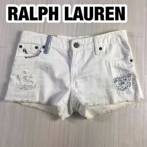 RALPH LAUREN ラルフローレン ダメージデニム ショートパンツ 10 ホワイト