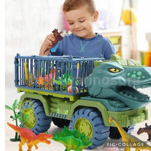 恐竜おもちゃトラックセット慣性車ダイナソー玩具ティラノサウルス 男の子プレゼント