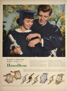 稀少！時計広告/1954年ハミルトン 時計広告/Hamilton Watches/卒業式/W